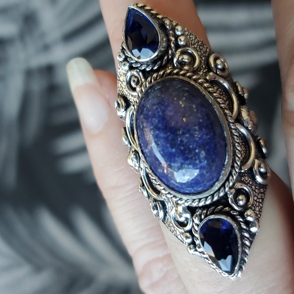 New Lapis Lazuli & Blue Topaz 925 Silver Statement Ring. - Picture 7 of 15